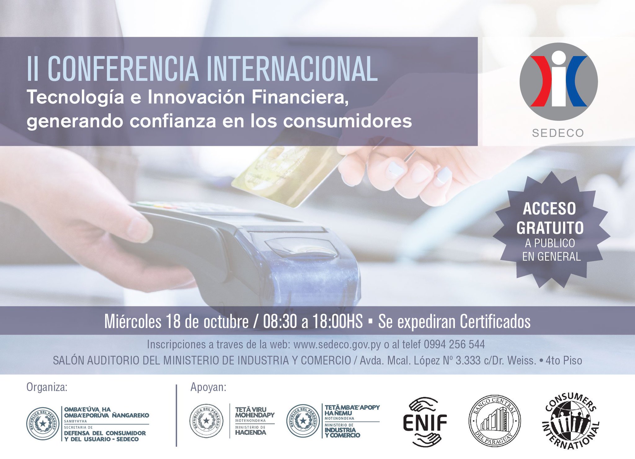 Flyer Conferencia Tecnologia e Innovacion Financiera, generando confianza en los consumidores