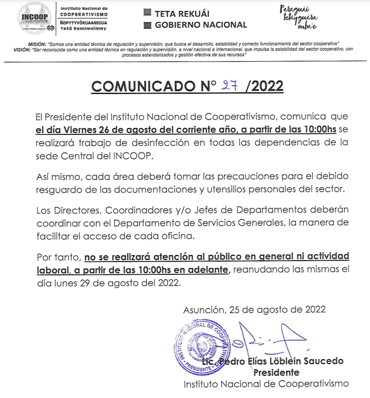 Comunicado Nº 27-2022